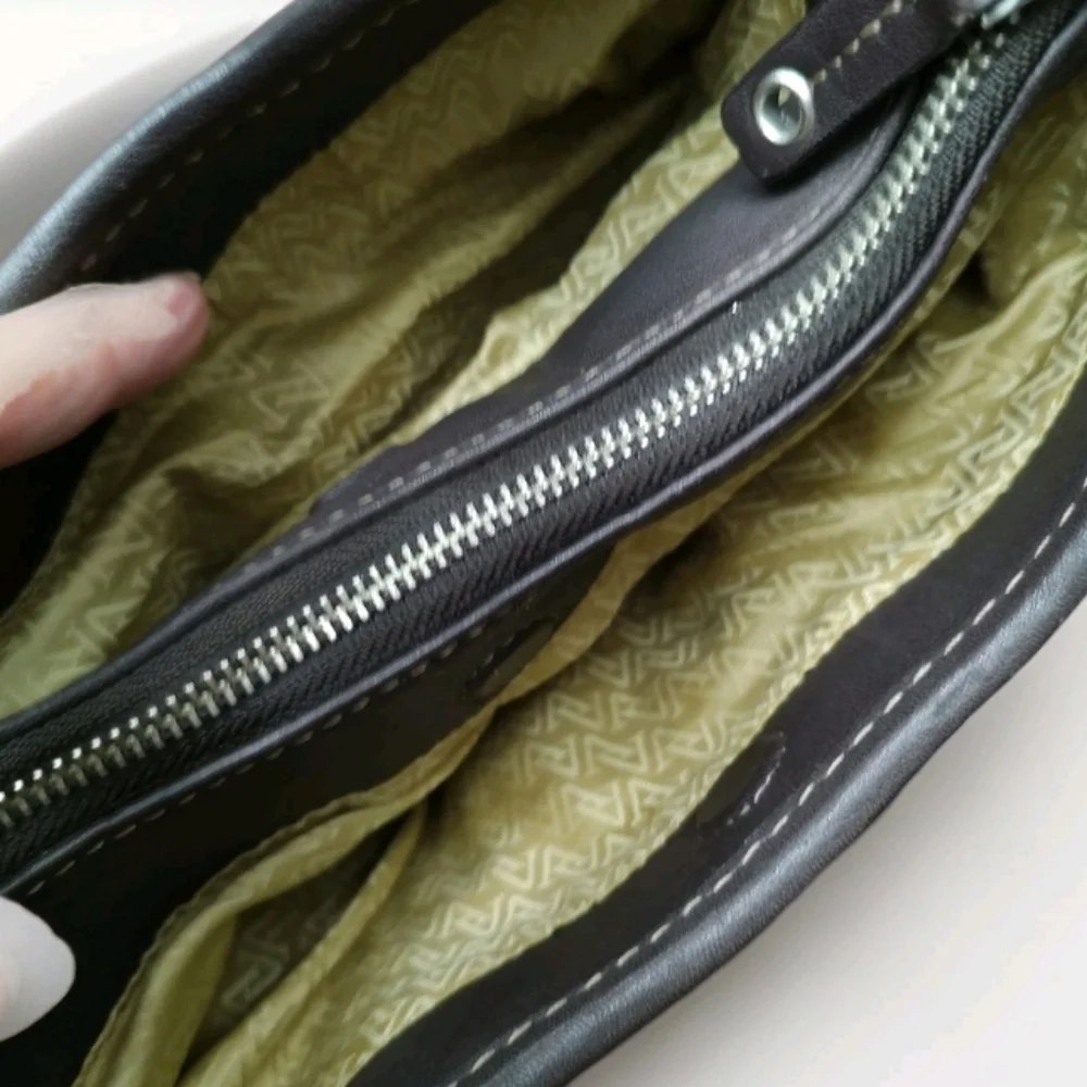 Adrian Vittadini Leather Shoulder Bag W/Snake Skin Look Trim Wide Leather Strap